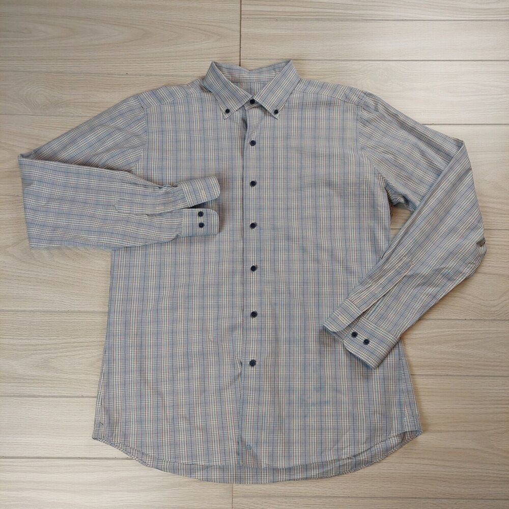David Donahue Fusion Shirt Mens 16.5 L Blue Plaid Dress Button‎ Down Business